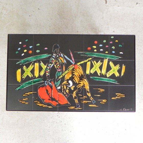 Image 1 of Tavolo vintage in piastrelle con immagine di corrida, anni '50