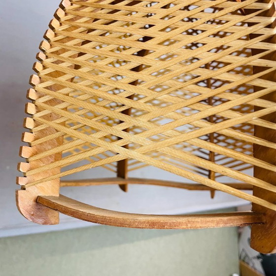 Image 1 of Large rustic style Portuguese wood and rattan hanging lamp, 1960s
