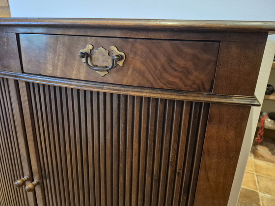 Image 1 of Strak antiek Hollands roldeur tambour cabinet, bow front kast