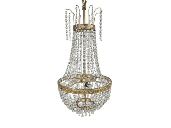 Image 1 of Lámpara de araña - Estilo Imperio - cristal - latón - siglo XX