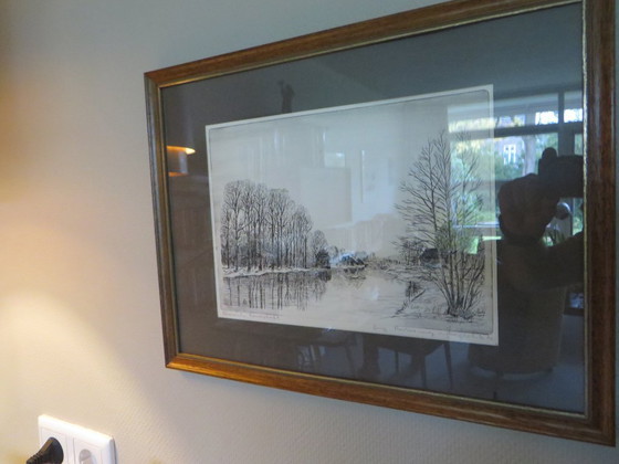 Image 1 of Hans Willi Koch, 1976, Etching of a German river landscape somewhere on the Rhine