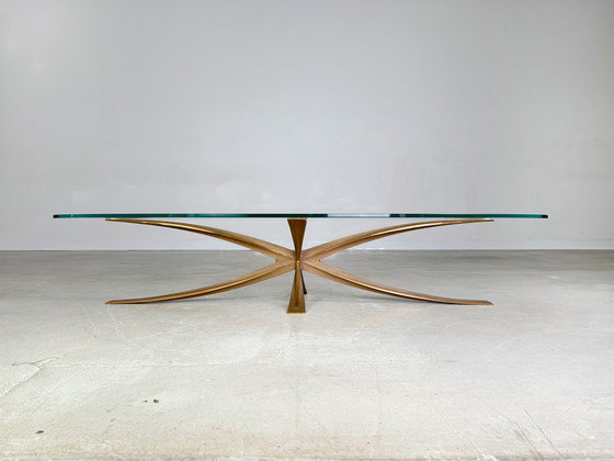 Image 1 of Original vintage coffee table Michel Mangematin bronze glass 1960s