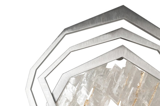 Image 1 of Coppia di applique in metallo spazzolato e cristallo di rocca. Stile contemporaneo.