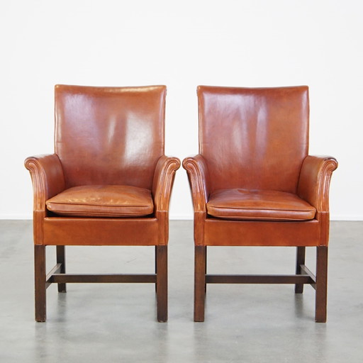 2 X Beef Leather Occasional / Dining Chair With Armrests