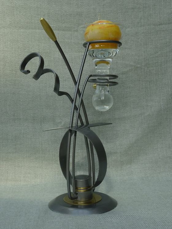 Image 1 of Portacandele vintage in metallo in vetro a goccia MCM Art Deco