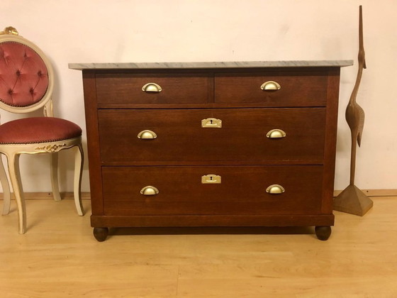 Image 1 of Jugendstil Kommode / Art Deco Kommode / Waschtisch / Schminktisch / Spiegelkommode mit Marmorplatte und facettiertem Spiegel um 