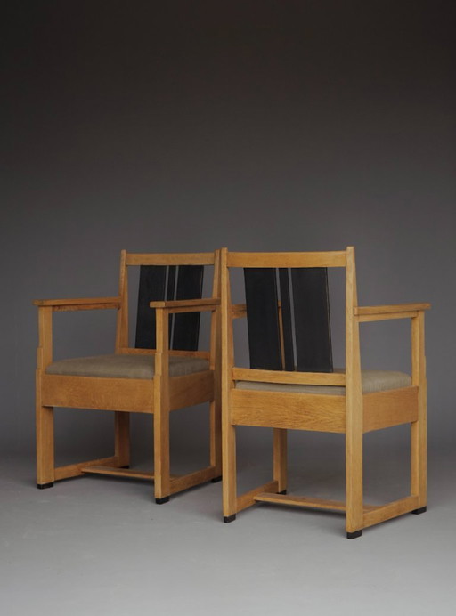 Fauteuils Art Déco en chêne, par Henk Wouda, années 1920, lot de 2