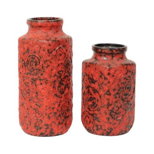 Set of Red Fat Lava Vases Scheurich Jura