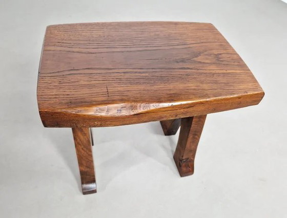 Eiken krukje | Frankrijk jaren 60, Bruin, Rustic (foto 10 van 11)
