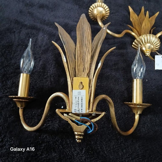 Image 1 of splendid set of 2 or 3 Maison Charles Palmier bronze wall lights