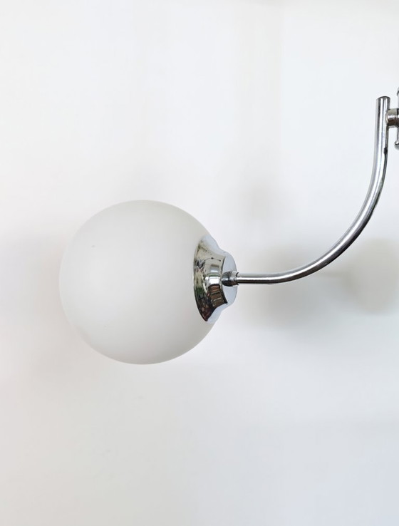 Image 1 of Vintage 3-Light Opal Glass Ceiling Lamp / Mid Century Modern Chandelier / Space Age Sputnik Light | Chrome Pendant