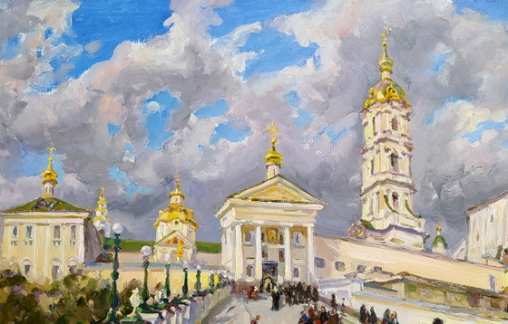 Original Oil Painting Landscape Monastery Architecture Entrance to the Lavra – Paintings & Drawings, Canvas (photo 2 of 5)