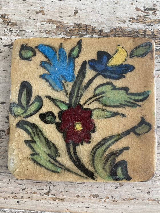 Image 1 of Persian Tiles Qajar Dynasty Floral Motif 10 Pieces