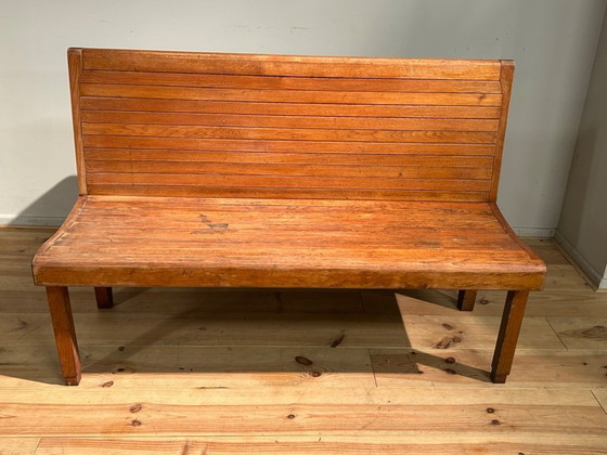 Image 1 of Banc de train industriel vintage 1950s