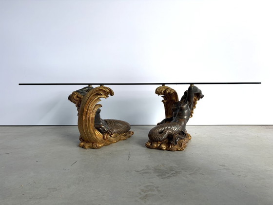 Vintage Gilt Wood Mermaid Coffee Table, 1960s – Glass (photo 9 of 11)