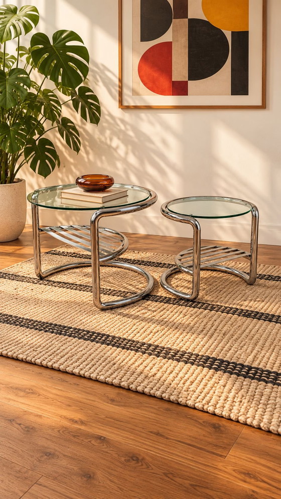 Salon Bauhaus vintage, Fauteuils, Verre, Chrome, Noir (photo 4 sur 14)
