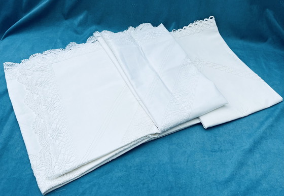 Image 1 of Vintage white pillowcases with lace & monogram**