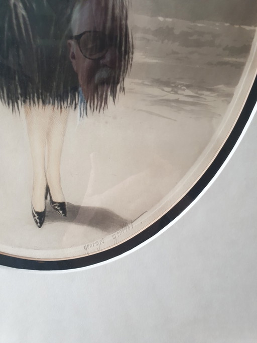 Gravure Art Nouveau dans un cadre en bois unique