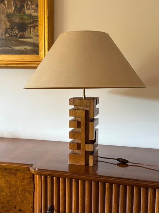 Hollywood regency wood table lamp, France 1970s