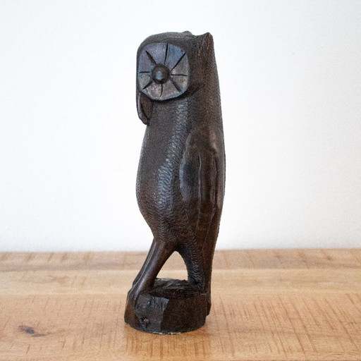Alta statuetta vintage di gufo in legno duro intagliata a mano, arte Makonde – decoratieve objecten, Wood (photo 2 of 9)