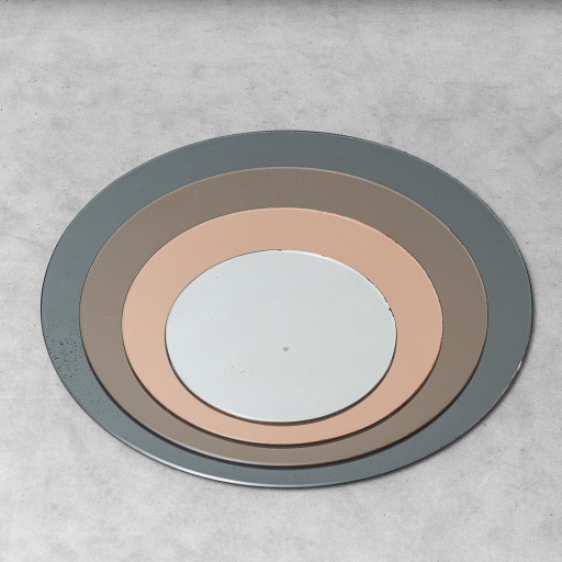 Vintage round mirror with concentric smoked circles Italian design 1970s