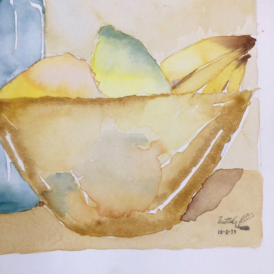 Image 1 of Aquarell mit Flaschen und Früchten. Deutschland, 1990er Jahre.