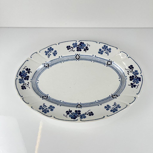 Plat ovale Terre de Fer KG Lunéville, modele "Jane", bleu, 1890-1915