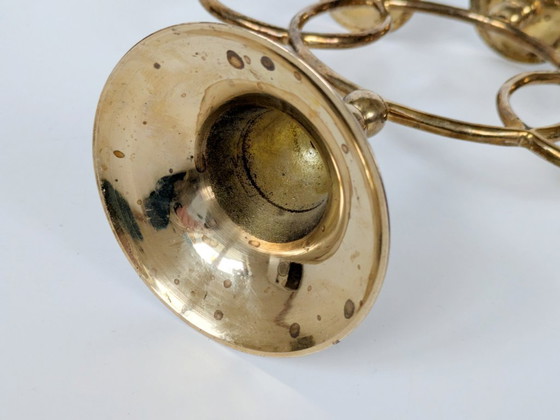 Image 1 of Candélabre vintage en laiton, porte-bougie conique à 3 bras, style milieu du siècle