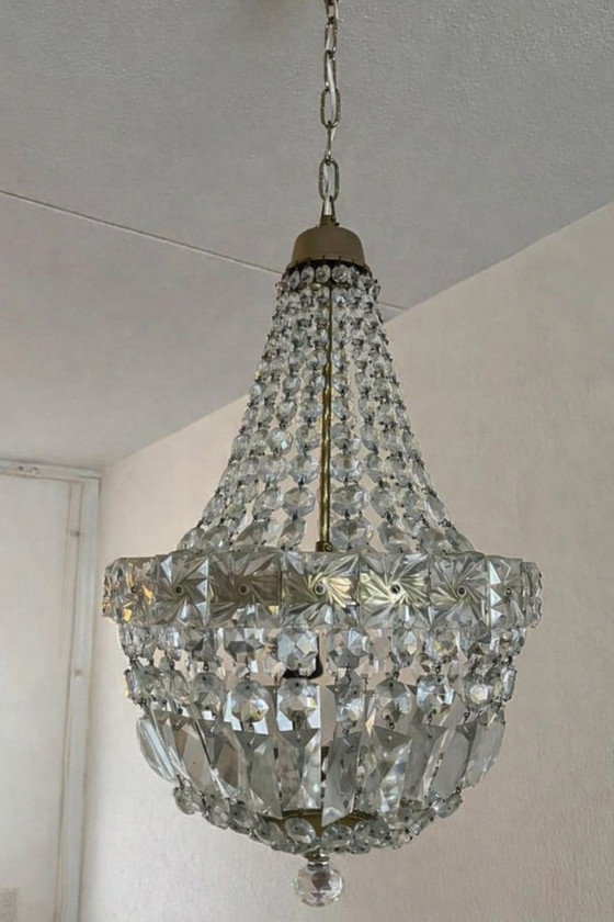 Image 1 of Bellissimo lampadario antico con gocce di cristallo