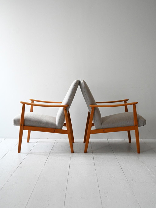 Paar Scandinavische eiken fauteuils Mid Century