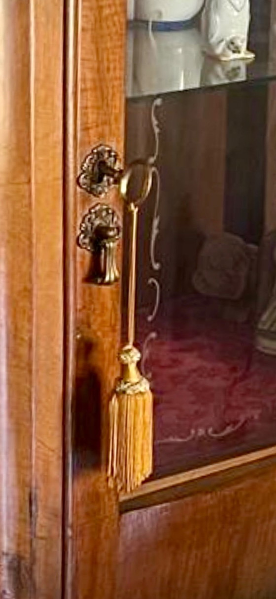 Antique Walnut Display Cabinet - Bowed 2 Glass Doors - Barocchetto Style, Wood, Brown, Vintage (photo 5 of 5)