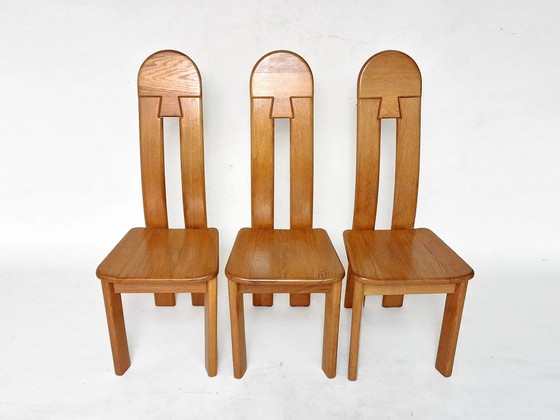6 x De Puydt Rapsodie roble Brutalista silla de comedor de los años 70. – Sillas de comedor (photo 3 of 17)