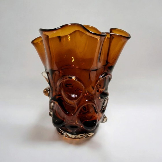 Image 1 of Vintage Amber Napkin or Handkerchief Vase in the style of Jan Beranek