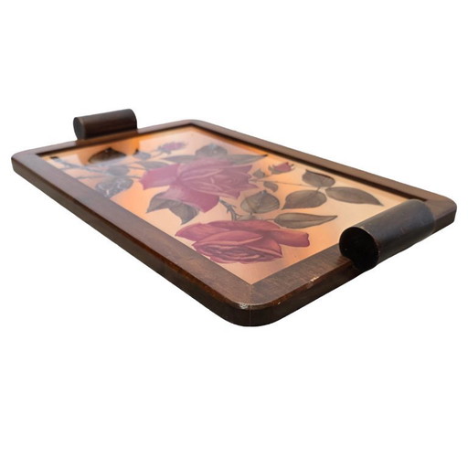 Vassoio Art Déco francese con rose, circa anni '30