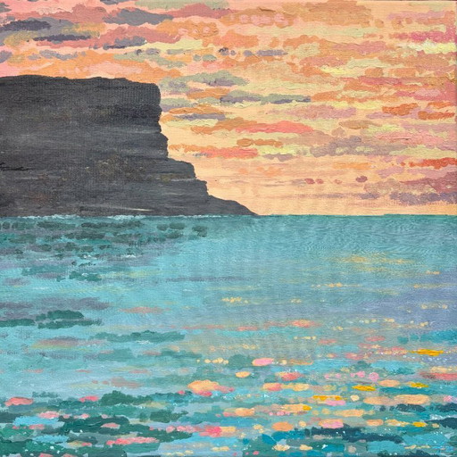 Impressionistisch zeegezicht schilderij – kleurrijke zonsopkomst boven zee | Facing West