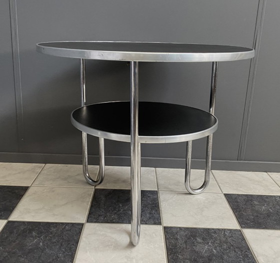 Runder 2-stufiger Mauser Werke Bauhaus Couchtisch – Couchtische, Metal, Chrome (photo 11 of 13)