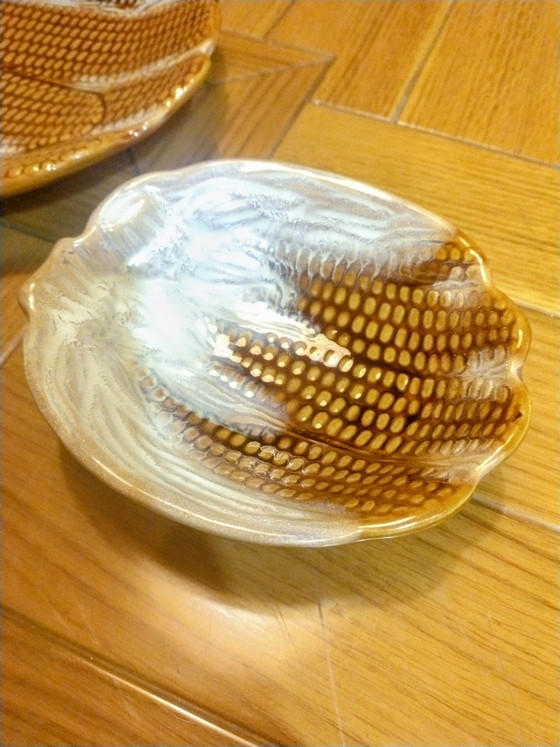 Image 1 of Vintage majolica serveerset in maïskolfmotief – Italica Ars Firenze voor Peasant Village – jaren 1960/1970 –