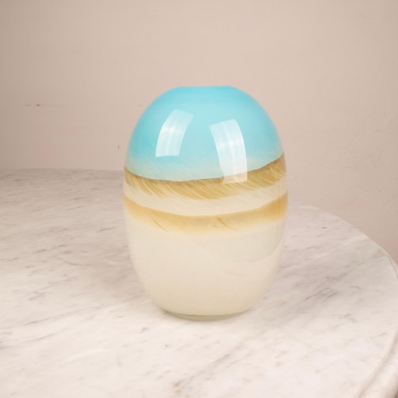 Vase en verre de Murano italien vintage Mid Century Aqua Bleu & Ivoire – Murano Glass, Mid Century Modern (photo 2 of 13)
