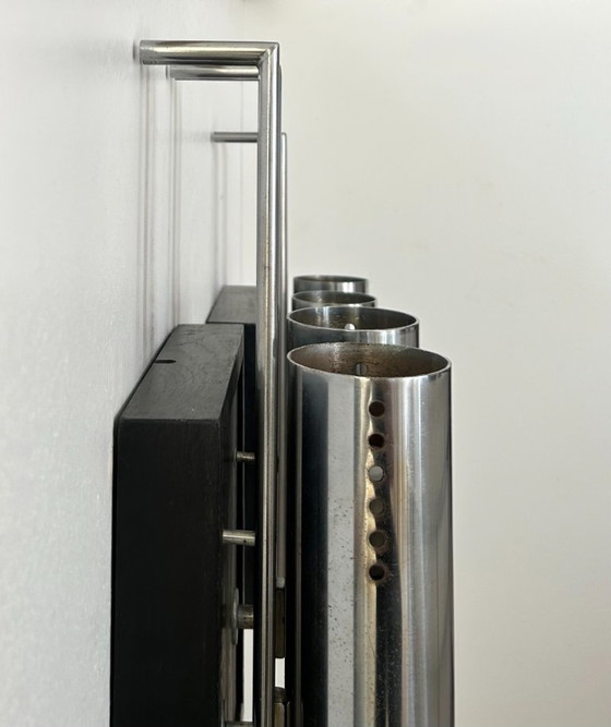 Image 1 of Coppia di applique vintage, metallo cromato e rovere annerito, Francia, 1970