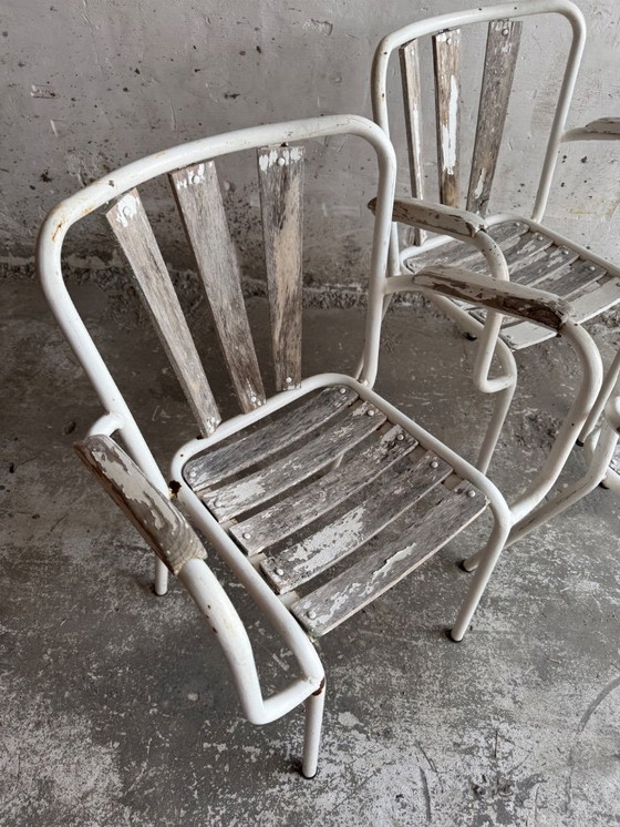 Image 1 of Set di 4 sedie da giardino in metallo vintage - Bianco invecchiato