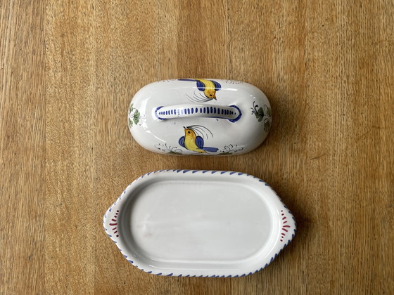 Handbeschilderde botervloot met vogelmotief – Tafelwaar, Ceramic (photo 4 of 6)