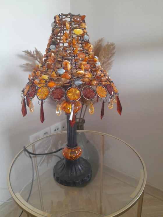 Image 1 of Lampe à poser en cristal ambré Vintage Hollywood Regency