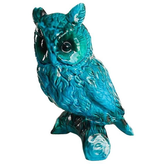 Image 1 of Gufo di metà secolo Jema Holland in ceramica turchese 1950s