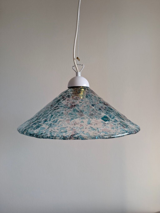 Vintage Murano Glass Graniglia Pendant Lamp by Sylcom — New Old Stock — 1980s Italian Art Glass Ceiling Light