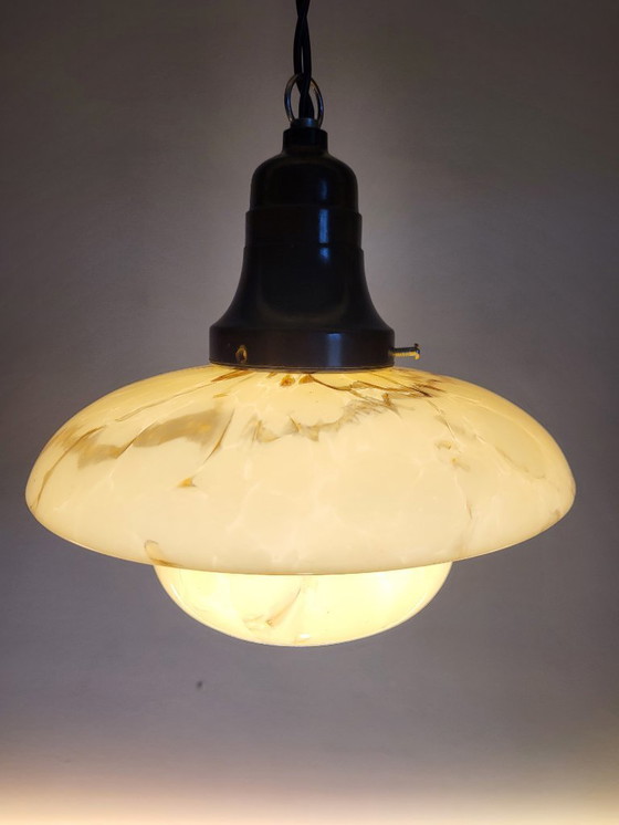 Image 1 of Opalglaslampe im Art-déco-Stil in UFO-Form, Verreries de Scailmont, Henri Heemskerk, Belgien