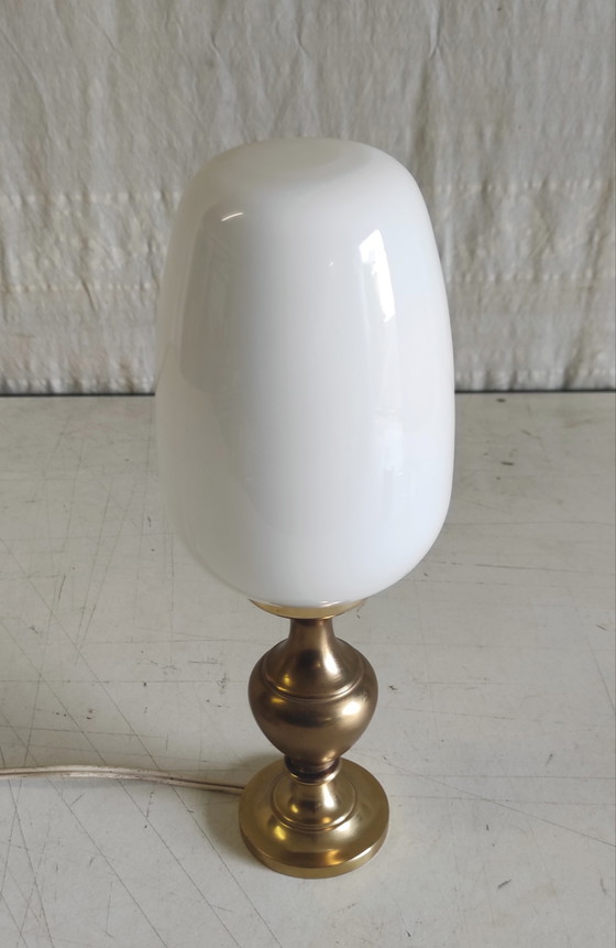 Image 1 of Table lamp in brass with opaline glass globe - mid-20th century