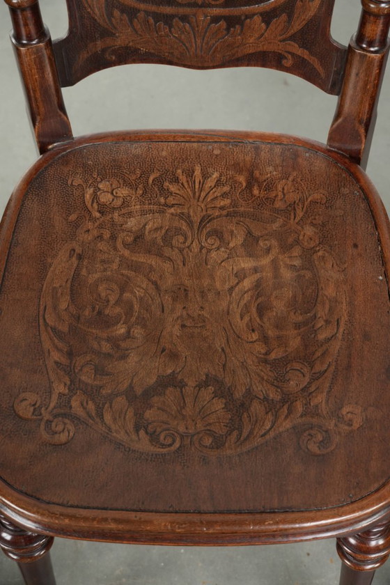 4x Antique bistro chairs from the late 18th century with bentwood in Art Nouveau style with remarkable detail (photo 9 of 14)