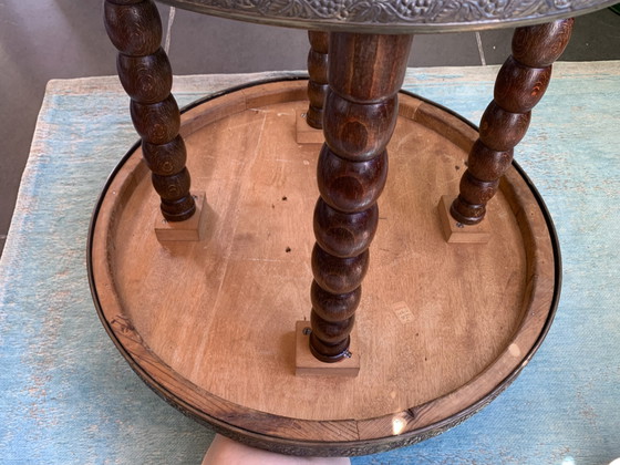 Art Nouveau Art Deco Salontafel Bijzettafel Messing Jaren 1930 Chinees Vintage Handgemaakt – Brass, Wood (photo 5 of 14)