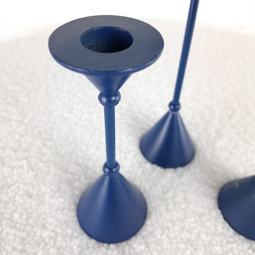 Juego de 3 candelabros Memphis Milano años 80 azul