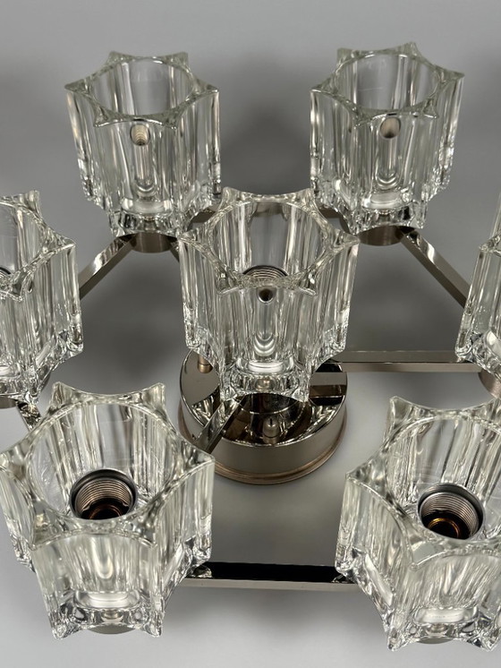 Image 1 of 1960s/70s ceiling or wall lamp, German style, ice glass, space age design